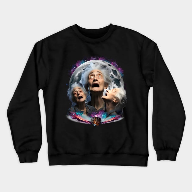 Crazy Old Woman Howling at the Moon Crewneck Sweatshirt by BankaiChu